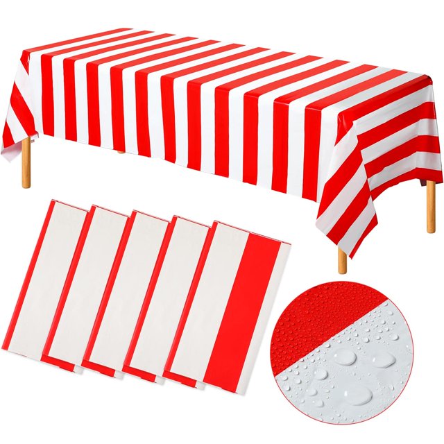 Red and White Striped Tablecloth Plastic Carnival Circus Table Cover