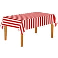 thumbnail image 1 of Red and White Striped Tablecloth, Plastic Disposable Table Cover Carnival Theme Party Tablecloth for Movie Night Birthday Holiday Party Picnic Decoration 53 x 107 Inch -1 PCS, 1 of 9