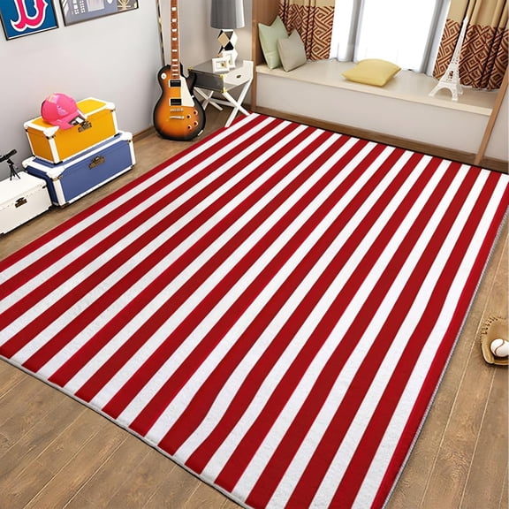 Red And White Striped Texture Rug Home Modern Carpet, Red Stripes Carpet Non-Slip Carpets Rectangle Rug For Living Room, Bedroom, Office And Indoor Decoration 5x7ft
