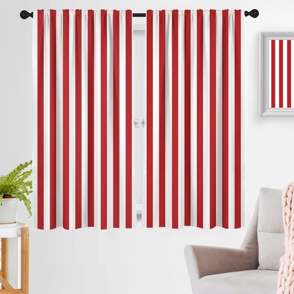 Red and White Striped Window Curtain Gothic Goth Minimalist Funky Modern Art Deco Simple Line Pattern 42" W x 63" L Curtains for Living Room Bedroom Bathroom 2 Panels Rod Pocket Drapes
