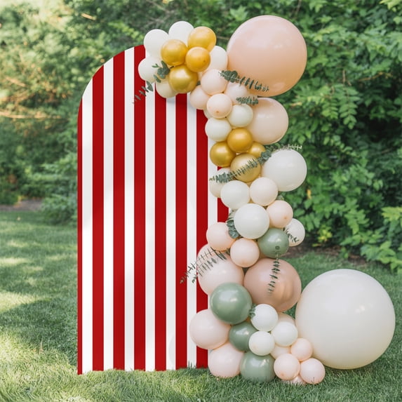 Red White Stripes Arch Backdrop Cover 7.2 FT, White Red Striped Geometric Wedding Arch Cover Stretchy Backdrop Stands Covers for Birthday Party Ceremony Banquet Decor