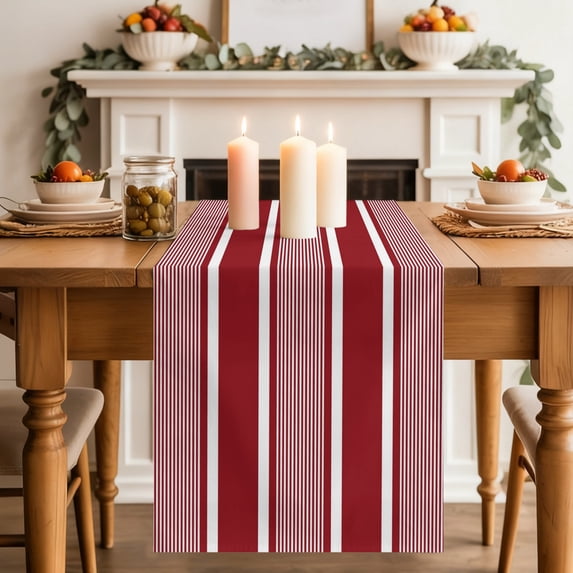 Red White Stripes Dining Table Runner, Lines Modern Vertical Stripes Washable Table Runners Kitchen Coffee Table Center Decor for Home Party Holiday Wedding 13 x 48 Inches