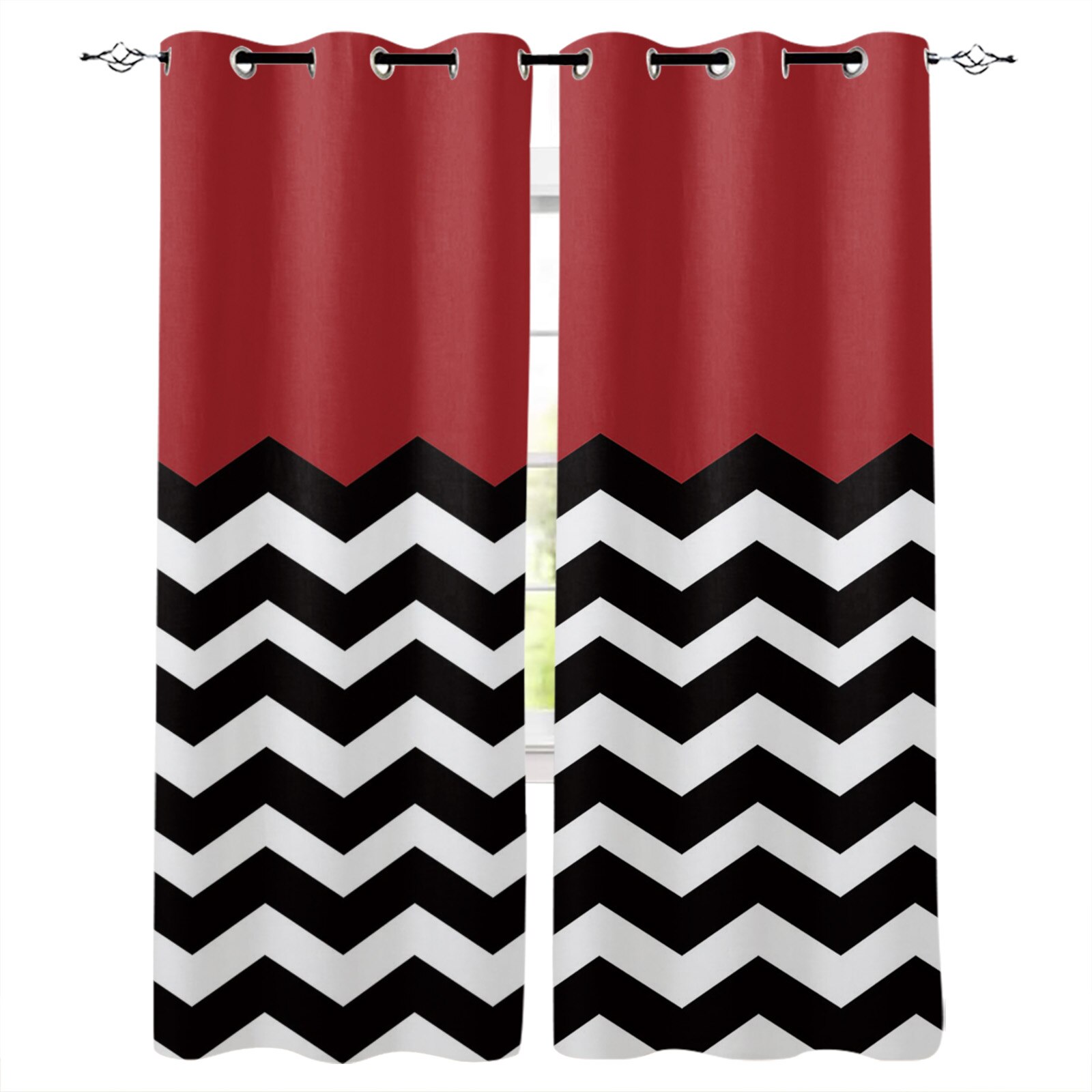Red White Stripes Grommet Top Curtains for Living Room Bedroom Kitchen Window Treatments Home