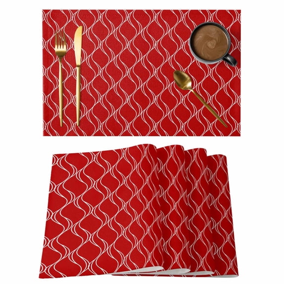 Red White Stripes Placemats Set of 4, Simple Geometric Modern Monochrome Placemats for Dining Table, Place Mats for Kitchen Tabletop, Waterproof Wipeable Dining Table Mats Set