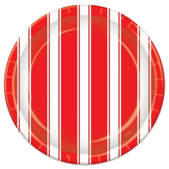Red & White Stripes Plates 9"- 12 Pack(8 Per Package)