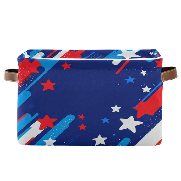 Red and White Stripes Stars Foldable Storage Basket,Canvas Fabric Foldable Storage Bins with Handles Open Home Storage Bins Boxes for Toy Book Shelf Closet Baskets