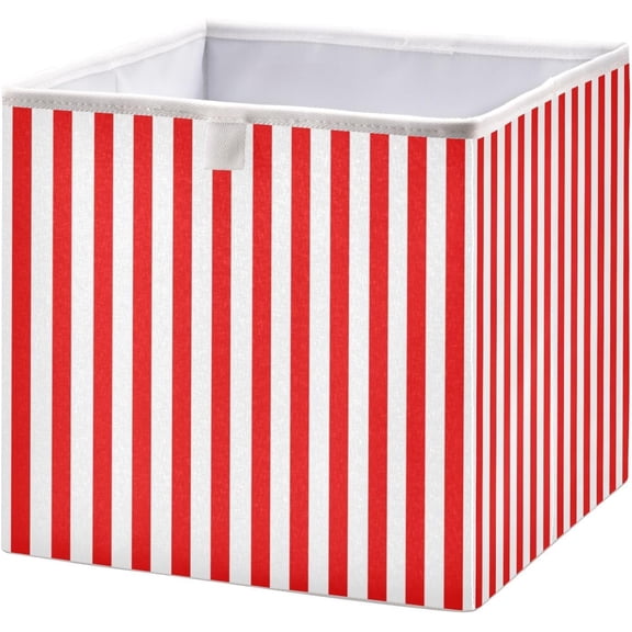Red White Stripes Storage Cubes - 11 Inch Heavy Duty Fabric Storage Cubes for Shelves Closet - Collapsible Bins for Organizing Clothes Blankets Toys