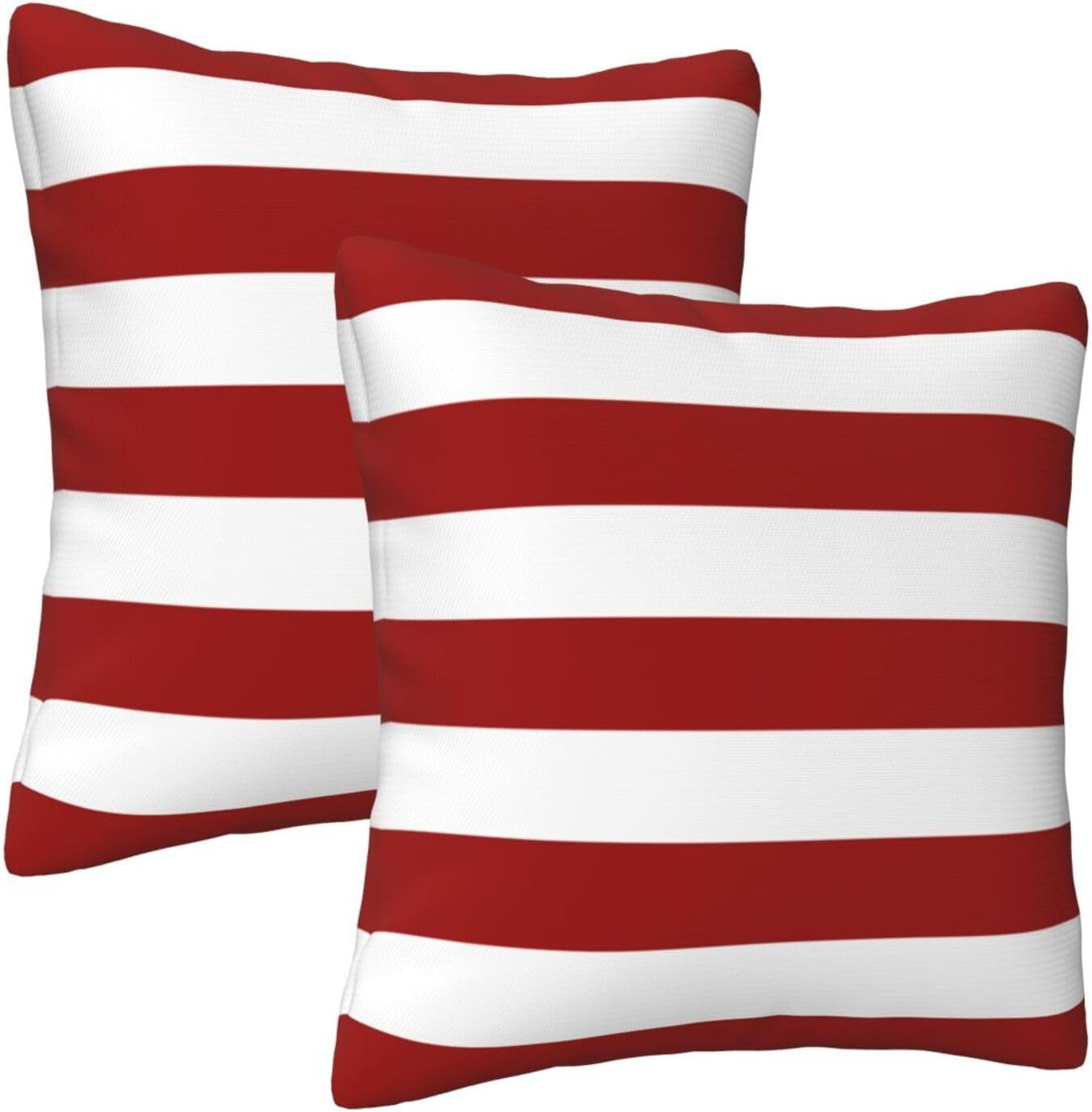 Red and White Striped Cotton 18" Throw Pillow Covers