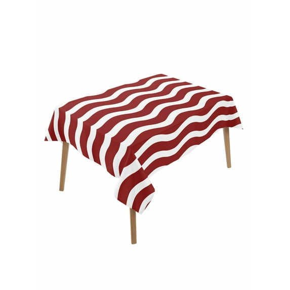 Red White Table Cloth, Modern Abstract Waves Water Ripple Striped Waterproof Tablecloth for Rectangle Tables, Reusable Washable Fabric Table Cover for Restaurant Kitchen Dining Tables 52"x70"