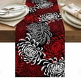 thumbnail image 1 of Red White Table Runner - 60 Inch Long, Kitchen Dining Table Runner Dresser Scarves, Abstract Black Chrysanthemum Flower Floral Farmhouse Decor for Coffee Tables Wedding Party Banquet, 1 of 8
