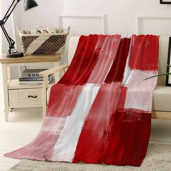 Red White Throw Flannel Blanket 60x80In Graffiti Art Mottled Gradient Color Blocks Modern Super Soft Cozy Bed Blanket, Lightweight Plush Fuzzy Bed Throw for Bedroom Sofa Couch Living Room