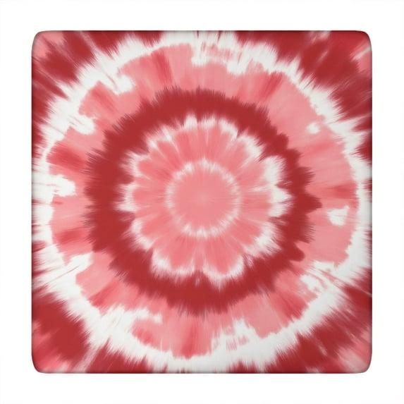 Red White Tie Dye Mandala Pattern Square Fitted Tablecloth with Elastic Edge,Square Table Cover,Washable Elastic Table Cover for Home Kitchen Party Decor 34"x34"