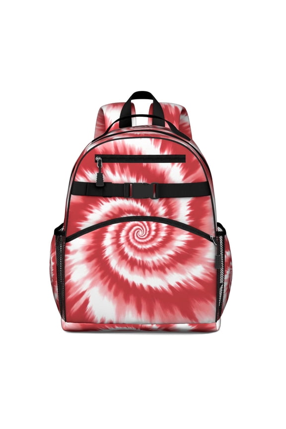 Red White Tie Dye Spiral Pattern Backpack for School,Cute School Bag,Schoolbag with Adjustable Shoulder Straps & Padded Back,15.25"x11.5"x5.25"