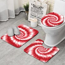 Red White Tie Dye Spiral Pattern Bathroom Rugs Sets 3 Piece,Toilet Cover Set,Absorbent Non Slip Bathroom Mats Sets with U-Shaped Contour Rug Toilet Rug Set