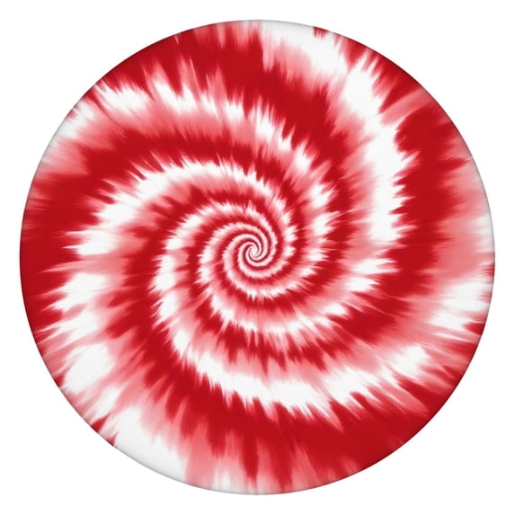 Red White Tie Dye Spiral Pattern Round Fitted Tablecloth with Elastic Edge,Dining Table Cover Waterproof,Outdoor Round Tablecloth for Camping,Dining,Indoor and Outdoor