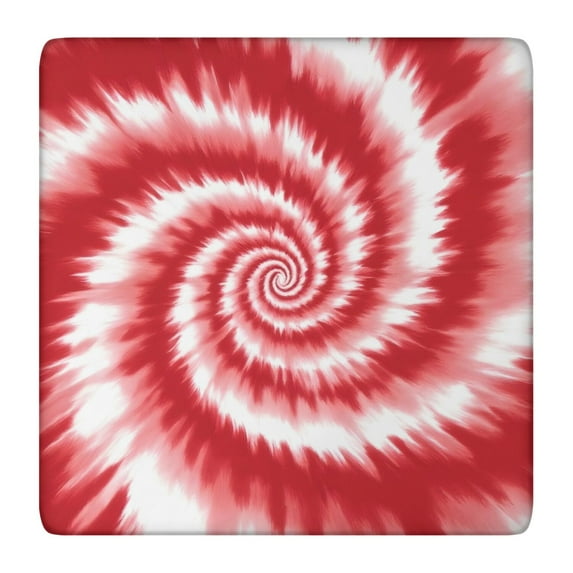 Red White Tie Dye Spiral Pattern Square Fitted Tablecloth with Elastic Edge,Square Table Cover,Washable Elastic Table Cover for Home Kitchen Party Decor 36"x36"
