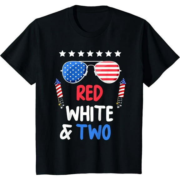 Red White & Two 2nd Birthday 4th Of July Independence Day T-Shirt
