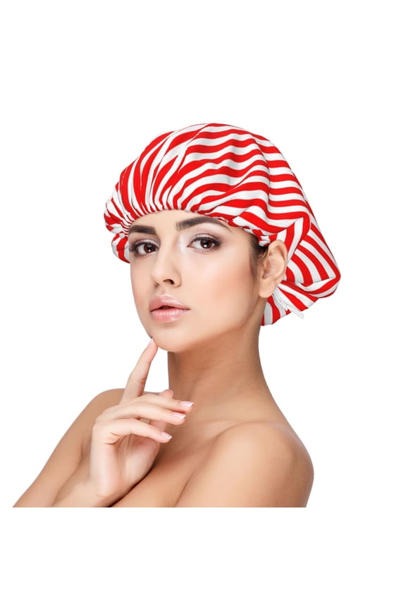 Red White Vertical Stripe Pattern Sleep Cap Satin Bonnet Sleeping Hat Soft Elastic Night Hair Cover For Women