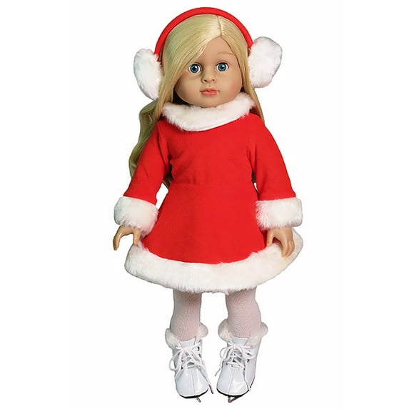 Red & White Winter Figure Skater 4pc Outfit for 18inch Dolls | American Fashion World