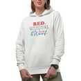thumbnail image 1 of Red, White & Woof with Dog Paws, 4th of July Art Merch Gift, White Hooded Sweatshirt or Hoodie, XL, 1 of 5