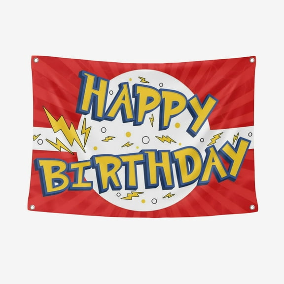 Red White Yellow Cartoon Banner Background Backdrop Red White Yellow Cartoon Happy Birthday Party Banner 5*3FT Large Size Party Supplies