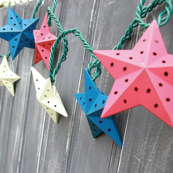 Red White and Blue Barn Star Patriotic Electric String Lights 10 Count