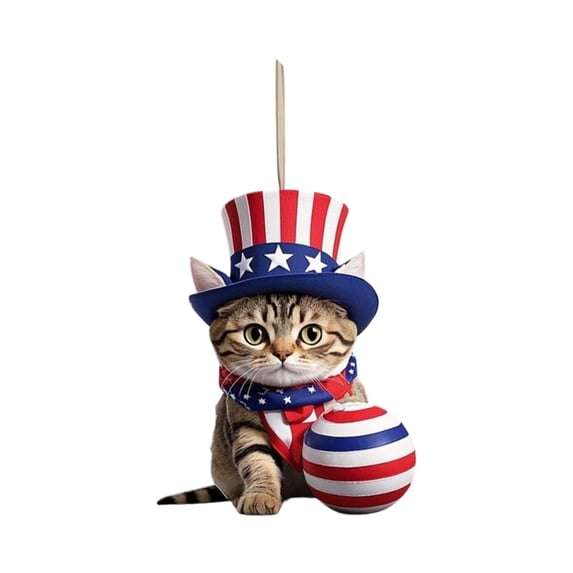 Red White and Blue Cat Decor Hanging Ornament 4Th of July Patriotic Decor Front Door Porch Car Rearview Mirror Home Decoration