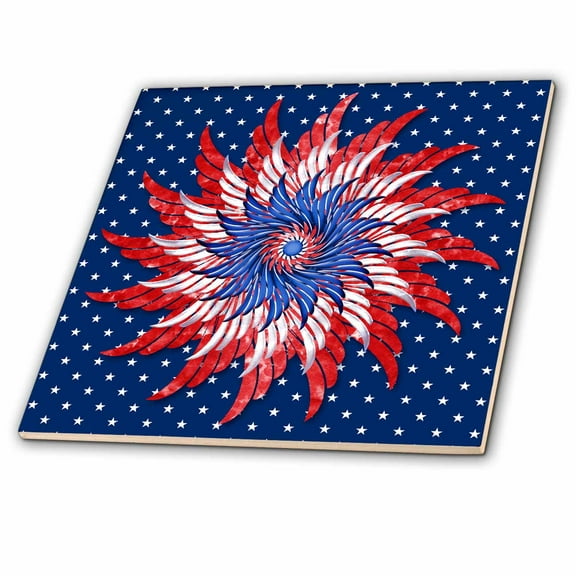 3dRose, Red White and Blue Firework Burst Patriotic Fourth of July Theme, 12 Inch Ceramic Tile