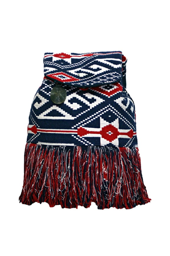 Red White and Blue Fringe Boho Daypack Backpack Purse