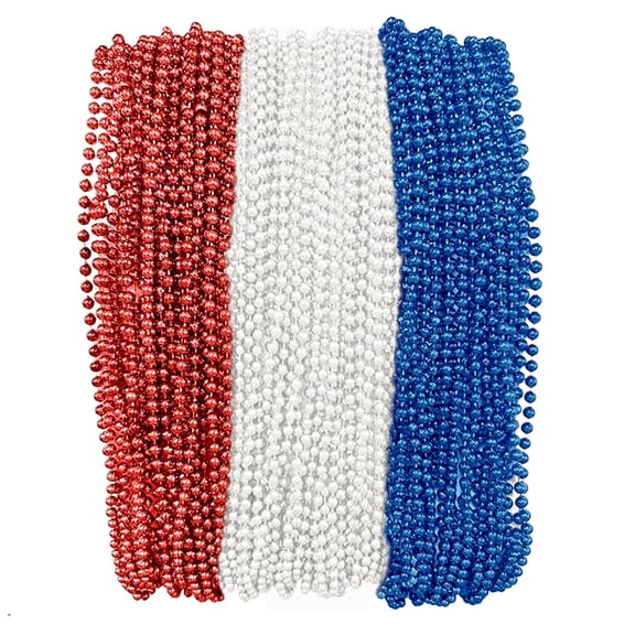 Red, White, and Blue Patriotic Mardi Gras Beads 33 inch 7mm, 6 Dozen, 72 Necklaces