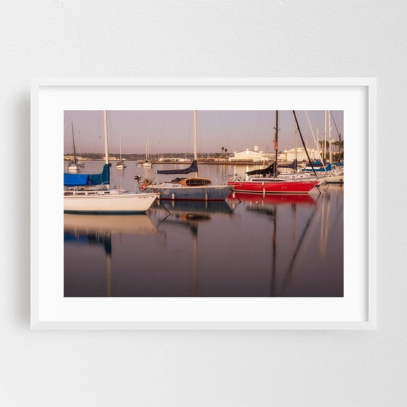 Red White and Blue - San Diego - San Diego California Photography Harbor Boat Coastal Scenic Sunset Ocean White Framed Wall Art Print 5 x 7 inches