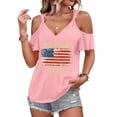 thumbnail image 1 of Red White and Blue Shirts Women USA Flag V Neck Short Sleeve Tops 250th Anniversary Freedom Vintage Blouse, M, 1 of 3