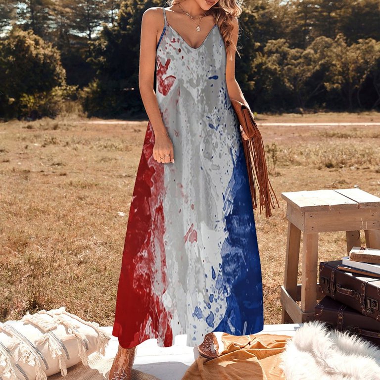 Red White and Blue Sleeveless Dress women dresses elegant evening dresses  for women - Walmart.com