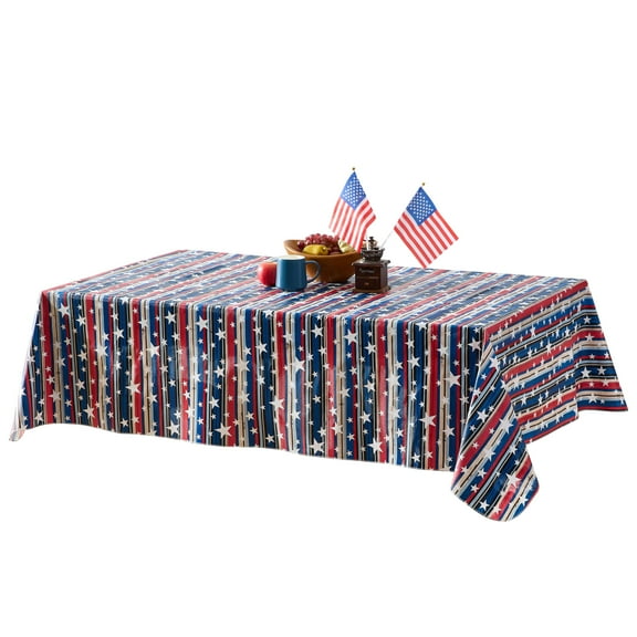Red, White and Blue Stars and Stripes 52 x 70 inch Rectangle Vinyl Tablecloth With Flannel Backing