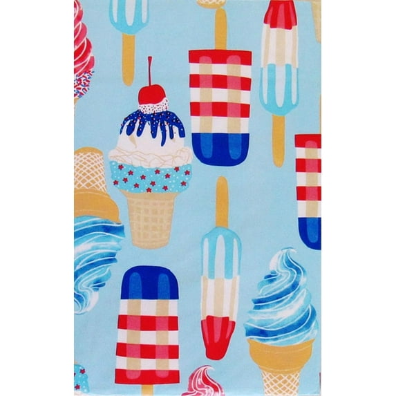 Red, White and Blue Summer Popsicles and Ice Cream Cones Vinyl Flannel Back Tablecloth (52" x 90" Oblong)