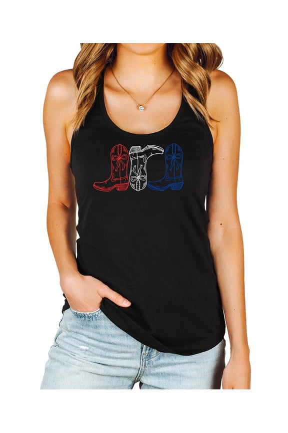 Red, White and Blue Western Boots Tank Top for Women & Teens Trendy 4th of July Tee Black Tank Top Medium
