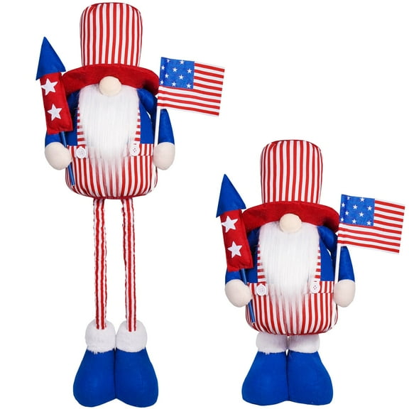 Red White and Blue decorations, Patriotic decorations, 24 in Tall Faceless Gnomes, Figurines Home decor, Fourth of July Display, Extended Legs, 2 Pc
