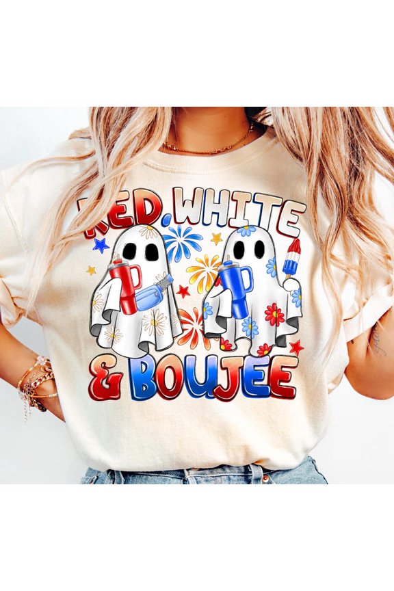 Red White and Boujee T-Shirt, Funny Ghost T-shirt, 4th of July Humor, Boujee Girl Tee, Patriotic Halloween Crossover