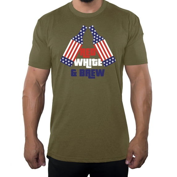 Red White and Brew, Men's Drinking T-shirt, Funny fourth of July shirts - Olive Drab MH200PATRIOT S8 L