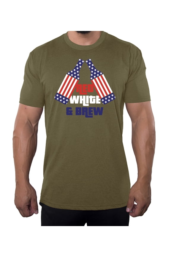Red White and Brew, Men's Drinking T-shirt, Funny fourth of July shirts - Olive Drab MH200PATRIOT S8 M