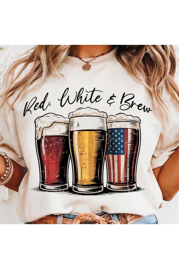 Red White and Brew T-Shirt, Fourth of July Beer Graphic Tee, Beer Lovers Independence Day Shirt, Patriotic Beer T-Shirt