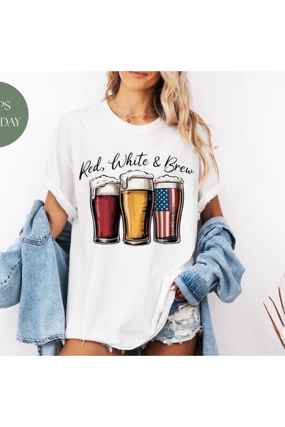 Red, White, and Brew TShirt, Funny Fourth of July Beer Sweatshirt, Patriotic Drinking Shirts, Independence Dahirt Design, Beer Lover Tee