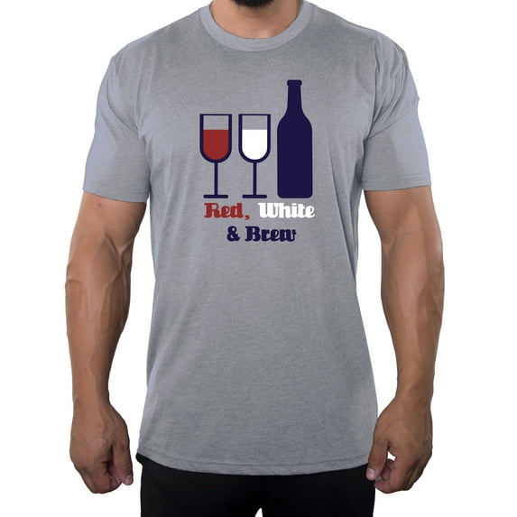Red White and Brew, Wine T-shirts, Funny Fourth of July shirts for Men - Heather Grey MH200PATRIOT S9 S