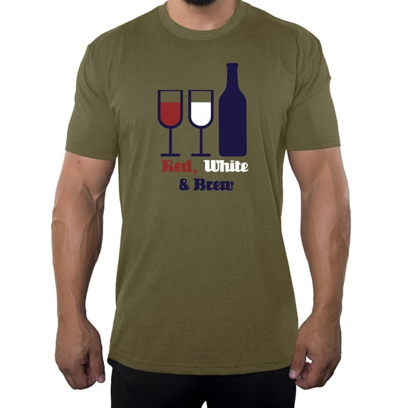 Red White and Brew, Wine T-shirts, Funny Fourth of July shirts for Men - Olive Drab MH200PATRIOT S9 M