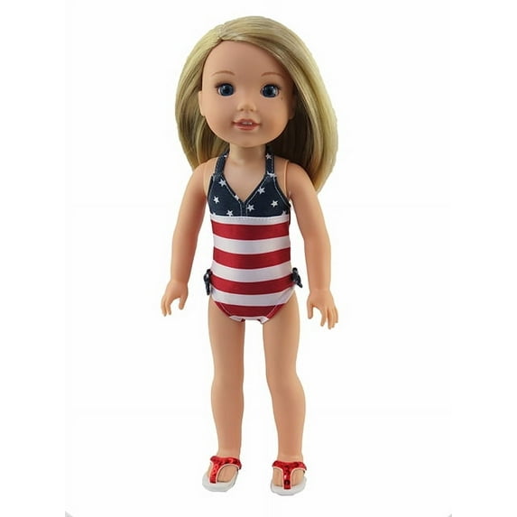 Red, White, and Cute Bathing Suit made for 14 inch dolls