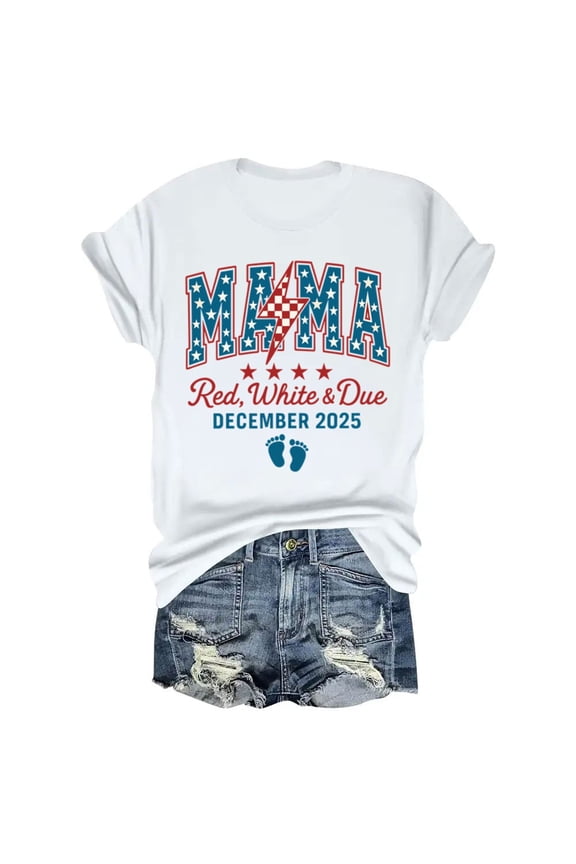 Red White and Due December 2025 Maternity T-Shirt – Patriotic Pregnancy Announcement for Moms – 4th of July Gender Reveal Idea