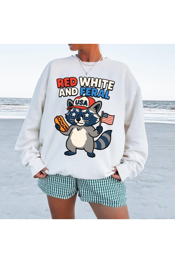 Red White and Feral, 4th of July Shirt, Trendy USA Sublimation Design, Patriotic, Hotdog772 Tshirt All Size S-5XL