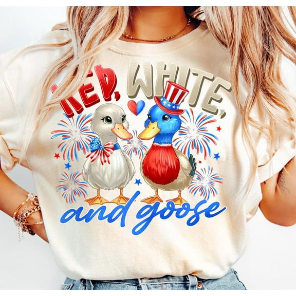 Red White and Goose T-Shirt, Funny 4th of July Patriotic Goose Tee, Independence Day Fireworks USA Shirt