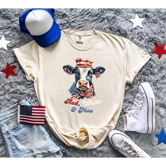 Red White and Moo Shirt, 4th of July Shirt, Farmers 4th of July Shirt, USA Cow Shirt, Independence Day Shirt, Memorial Day Shirt All Size S-5Xl