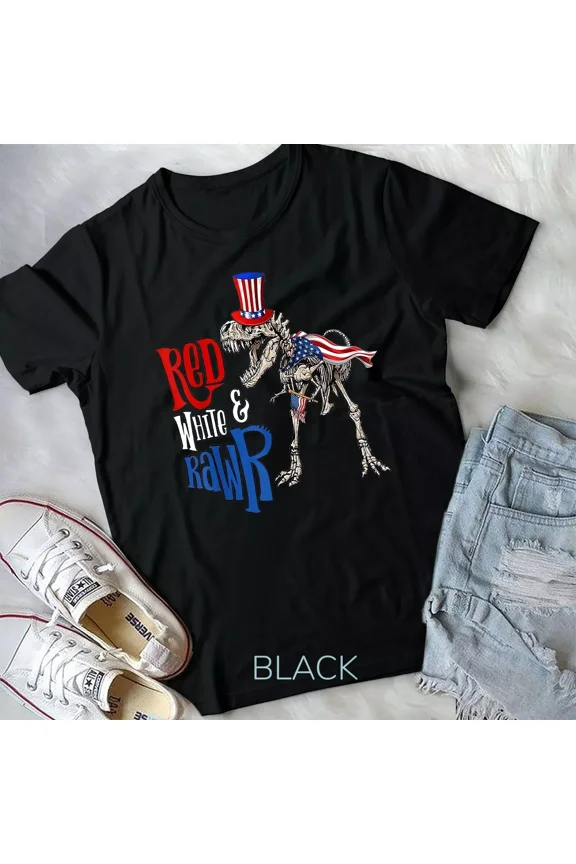 Red, White, and Rawr, USA Patriotic 4th Of July and Dinosaur Themed Unisex T-Shirt
